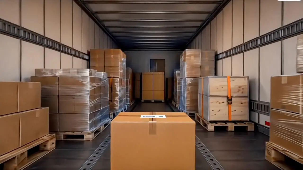Trailer interior packed with secured cargo